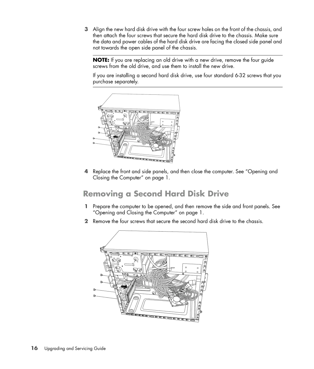 HP SG3778D manual Removing a Second Hard Disk Drive 