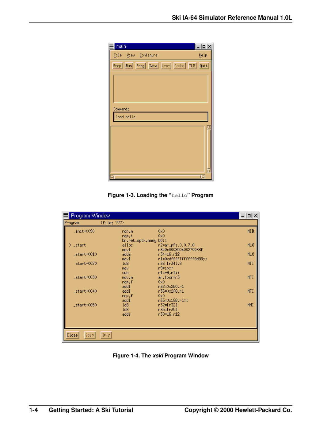 HP Ski Simulator, IA-64 manual Loading the hello Program 