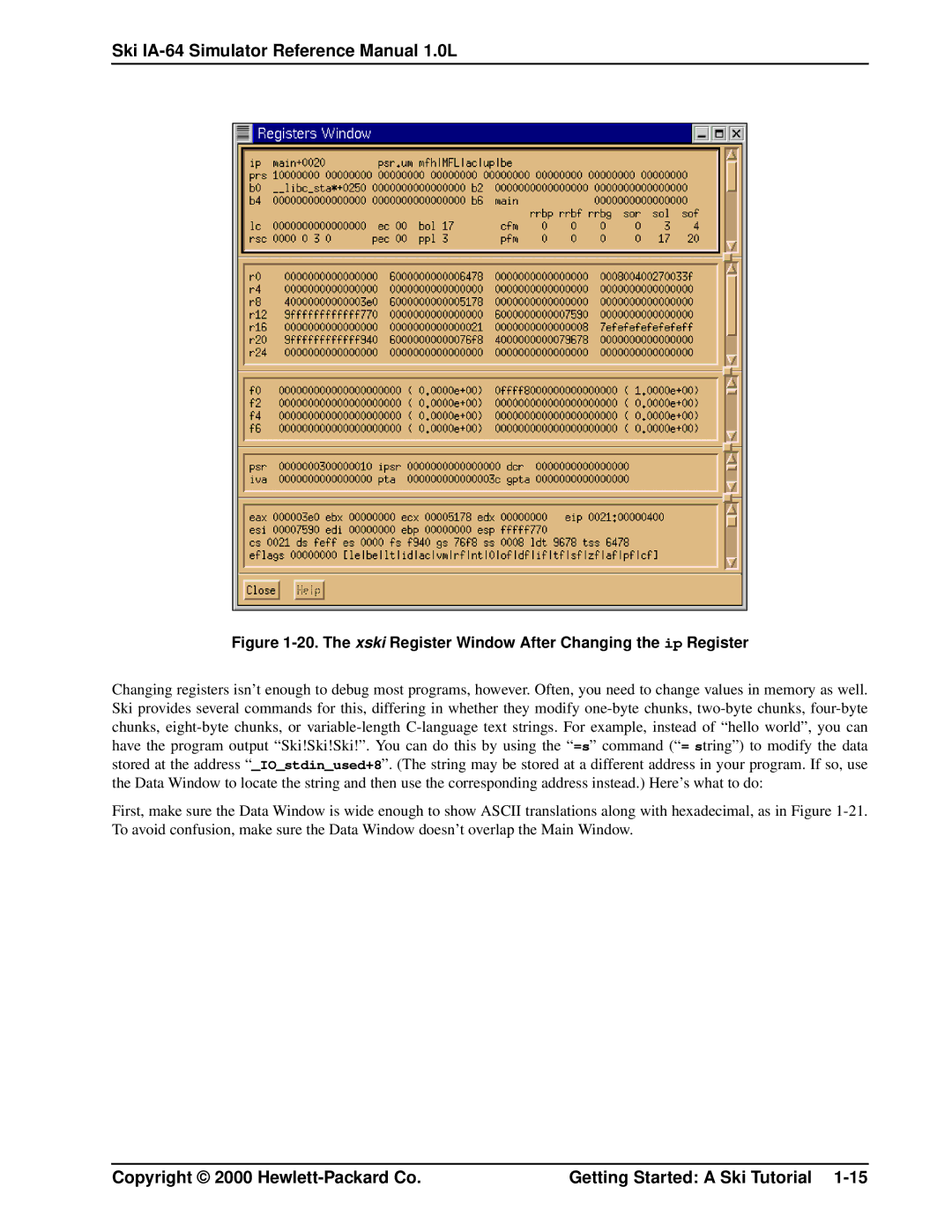 HP IA-64, Ski Simulator manual The xski Register Window After Changing the ip Register 