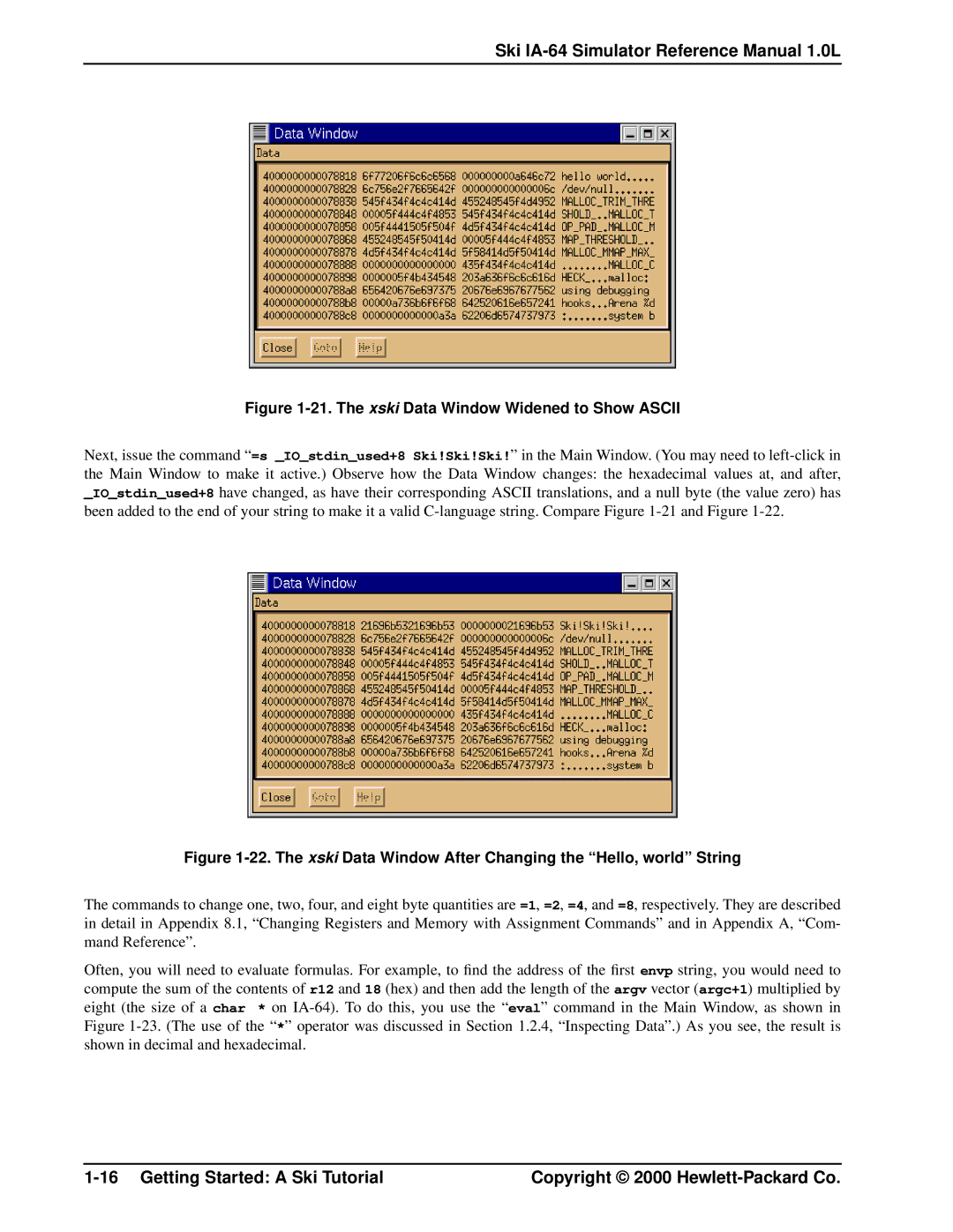 HP Ski Simulator, IA-64 manual The xski Data Window Widened to Show Ascii 