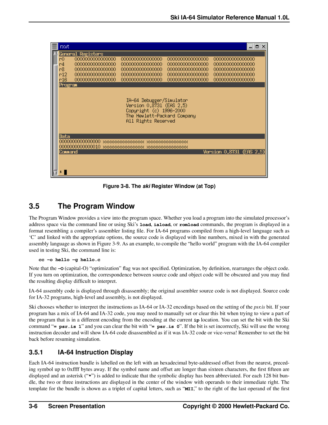 HP Ski Simulator manual Program Window, 1 IA-64 Instruction Display 