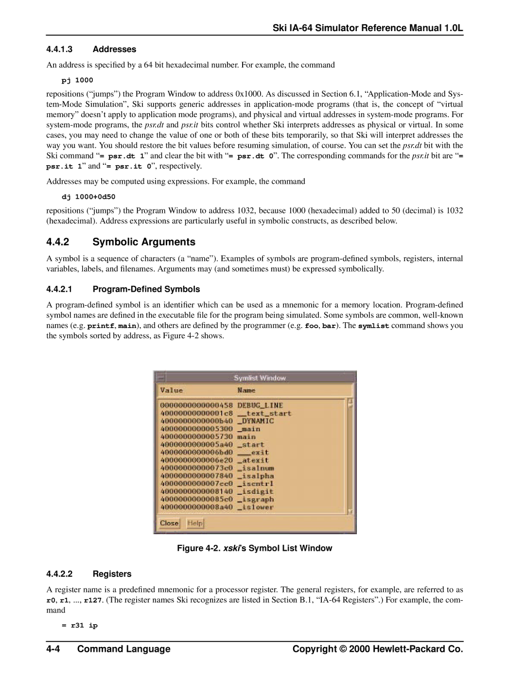 HP Ski Simulator, IA-64 manual Symbolic Arguments, Addresses, Program-Deﬁned Symbols 