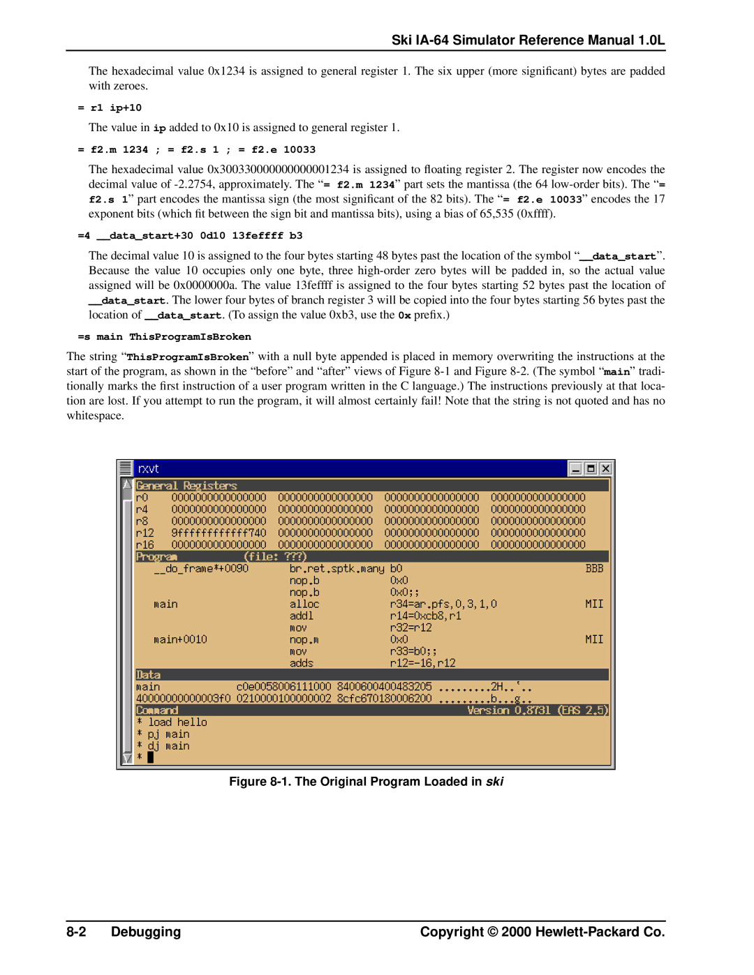 HP Ski Simulator, IA-64 manual Original Program Loaded in ski 