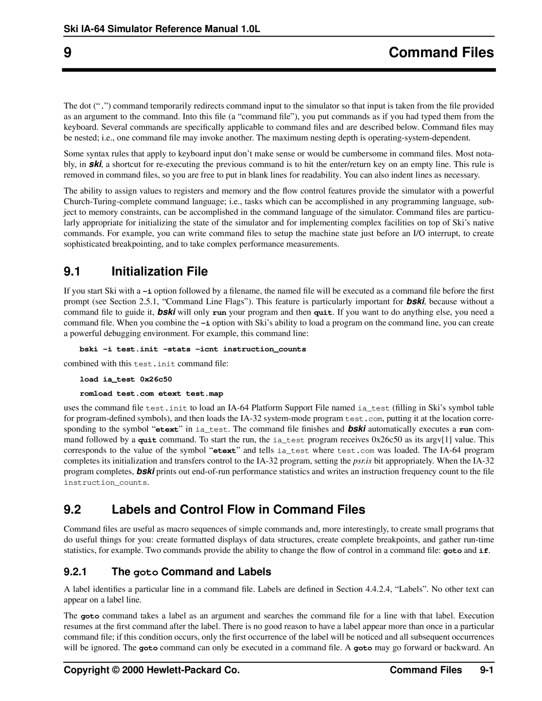 HP IA-64, Ski Simulator manual Initialization File, Labels and Control Flow in Command Files, Goto Command and Labels 