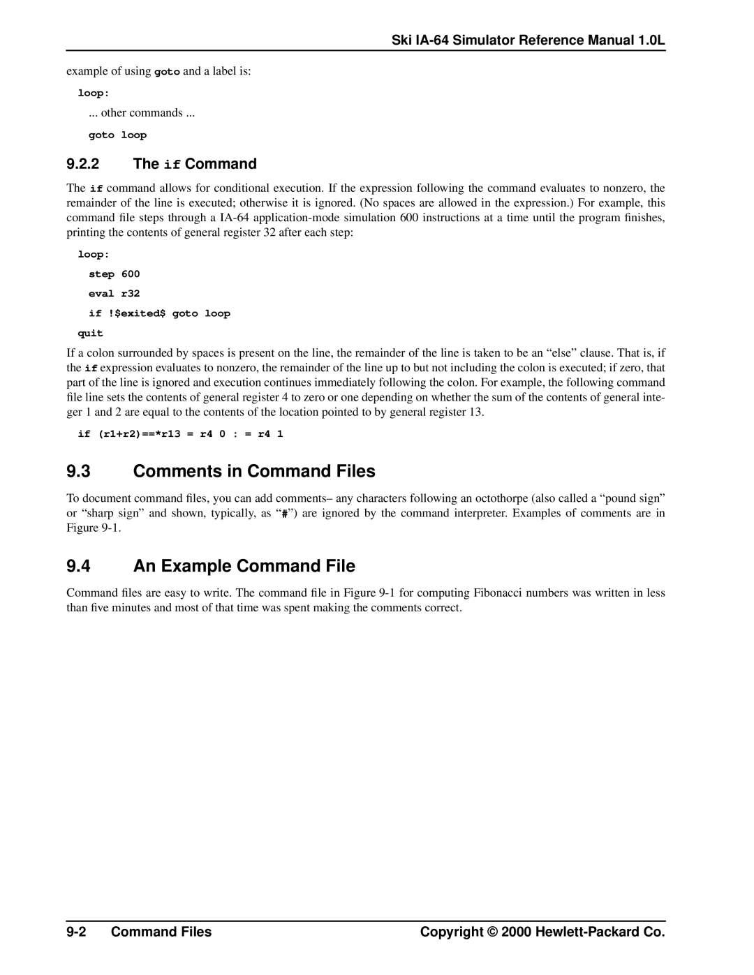 HP Ski Simulator, IA-64 manual Comments in Command Files, An Example Command File, If Command 