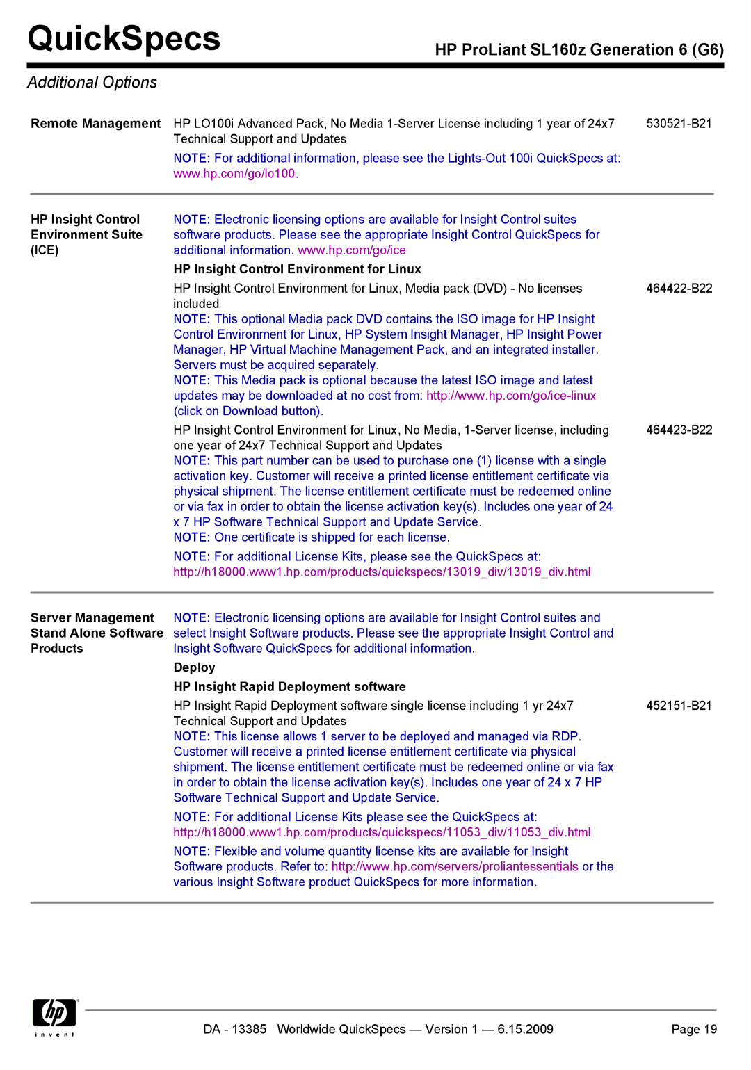 HP SL160Z manual Additional Options, Remote Management 