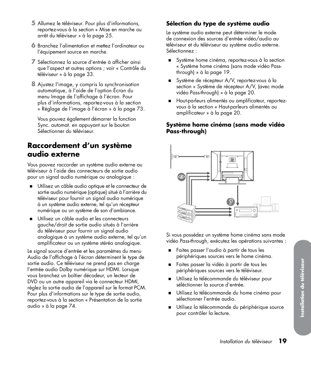 HP SL4282N 42 inch manual Raccordement d’un système audio externe, Sélection du type de système audio 