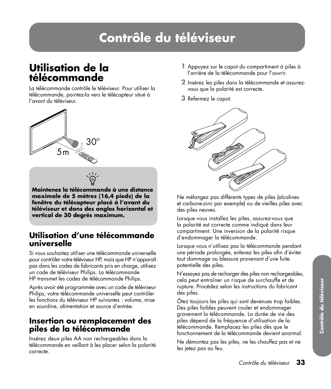 HP SL4282N 42 inch Contrôle du téléviseur, Utilisation de la télécommande, Utilisation d’une télécommande universelle 