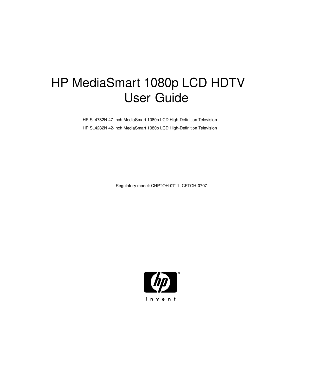 HP SL4282N 42 inch manual HP MediaSmart 1080p LCD Hdtv User Guide 