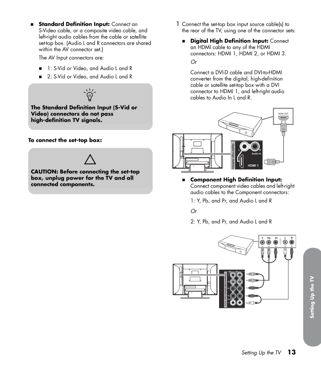 HP SL4282N 42 inch manual AV Input connectors are Vid or Video, and Audio L and R 