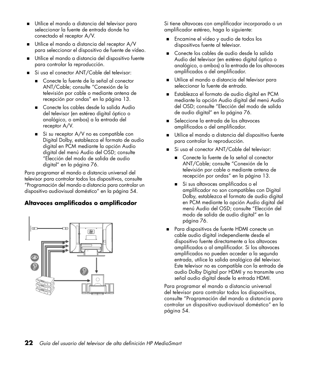 HP SL4282N 42 inch manual Altavoces amplificados o amplificador 