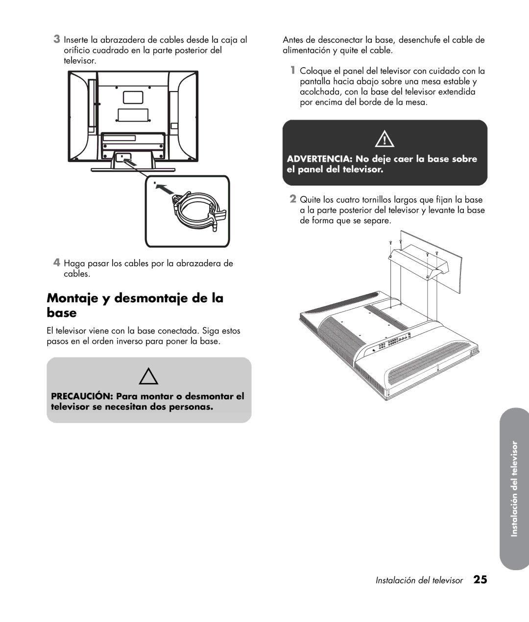 HP SL4282N 42 inch manual Montaje y desmontaje de la base 