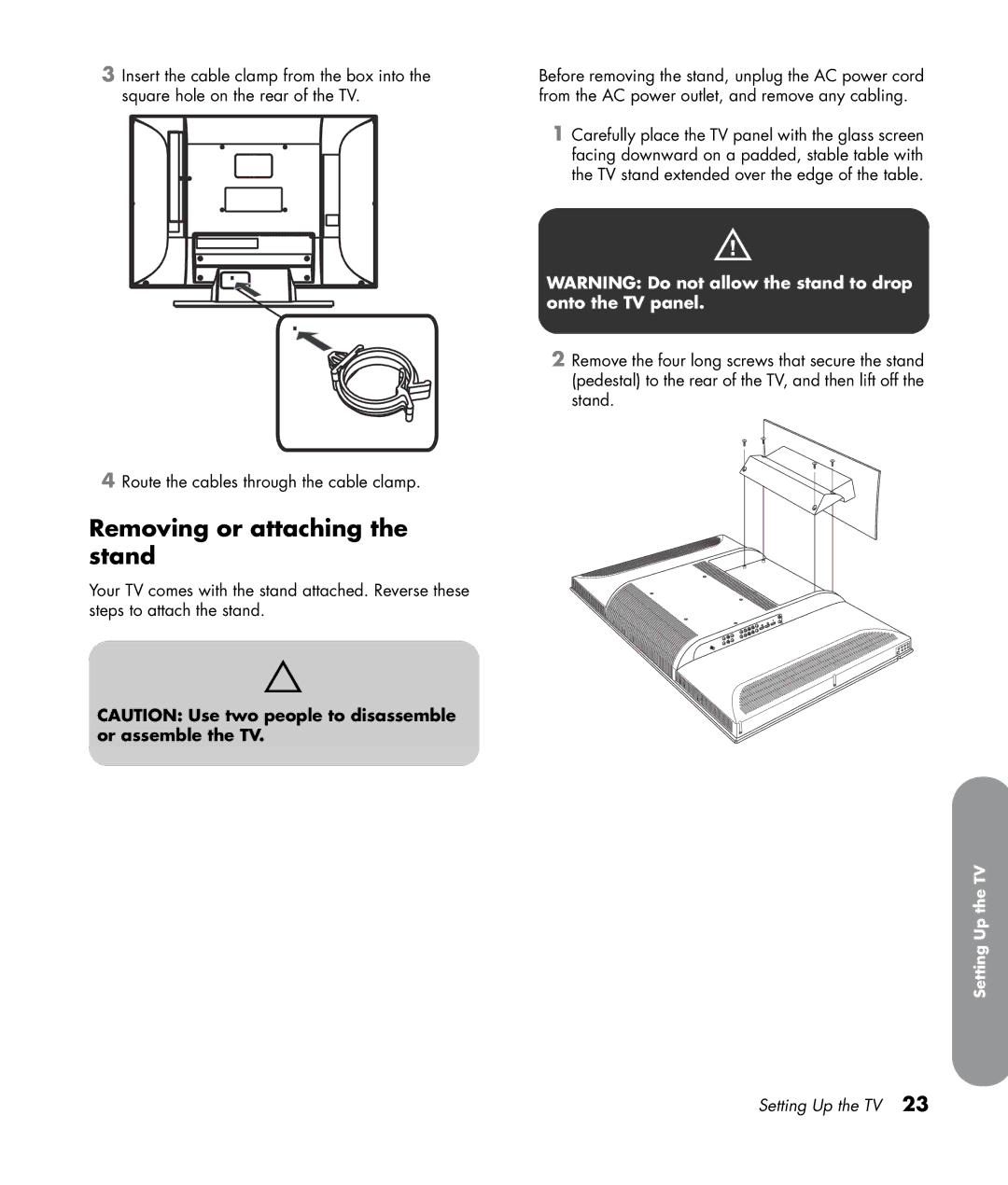 HP SL4282N 42 inch manual Removing or attaching the stand 