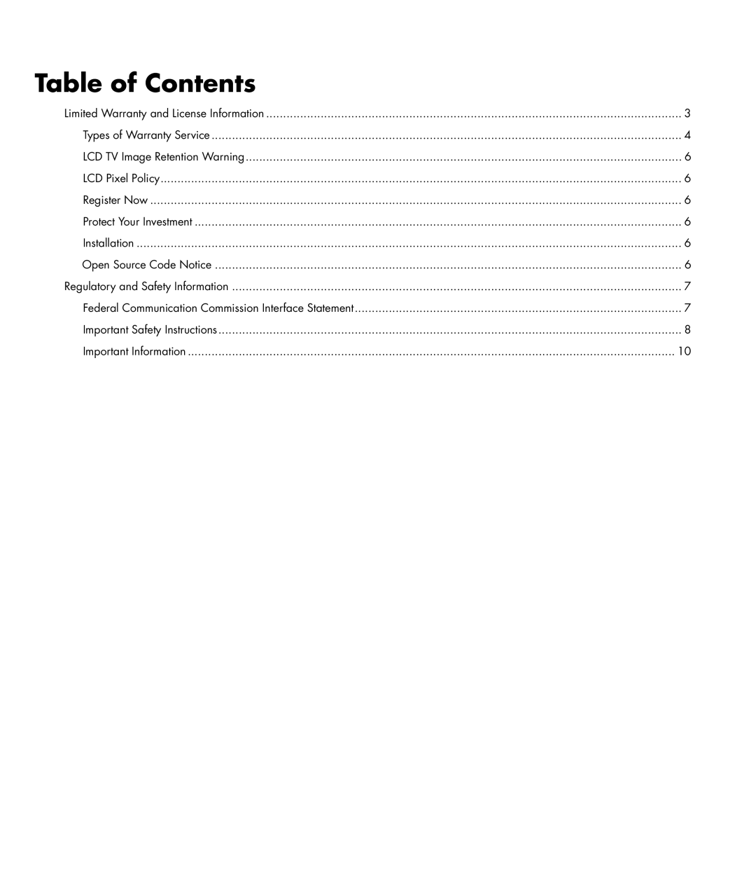 HP SL4282N 42 inch manual Table of Contents 