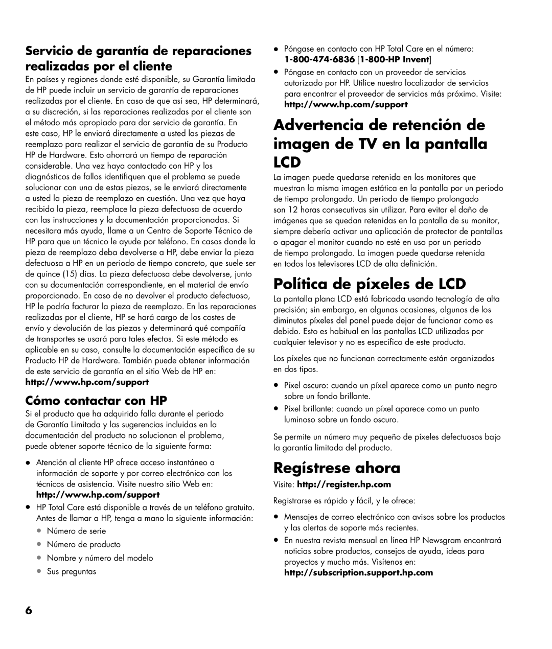 HP SL4282N 42 inch Advertencia de retención de imagen de TV en la pantalla, Política de píxeles de LCD, Regístrese ahora 