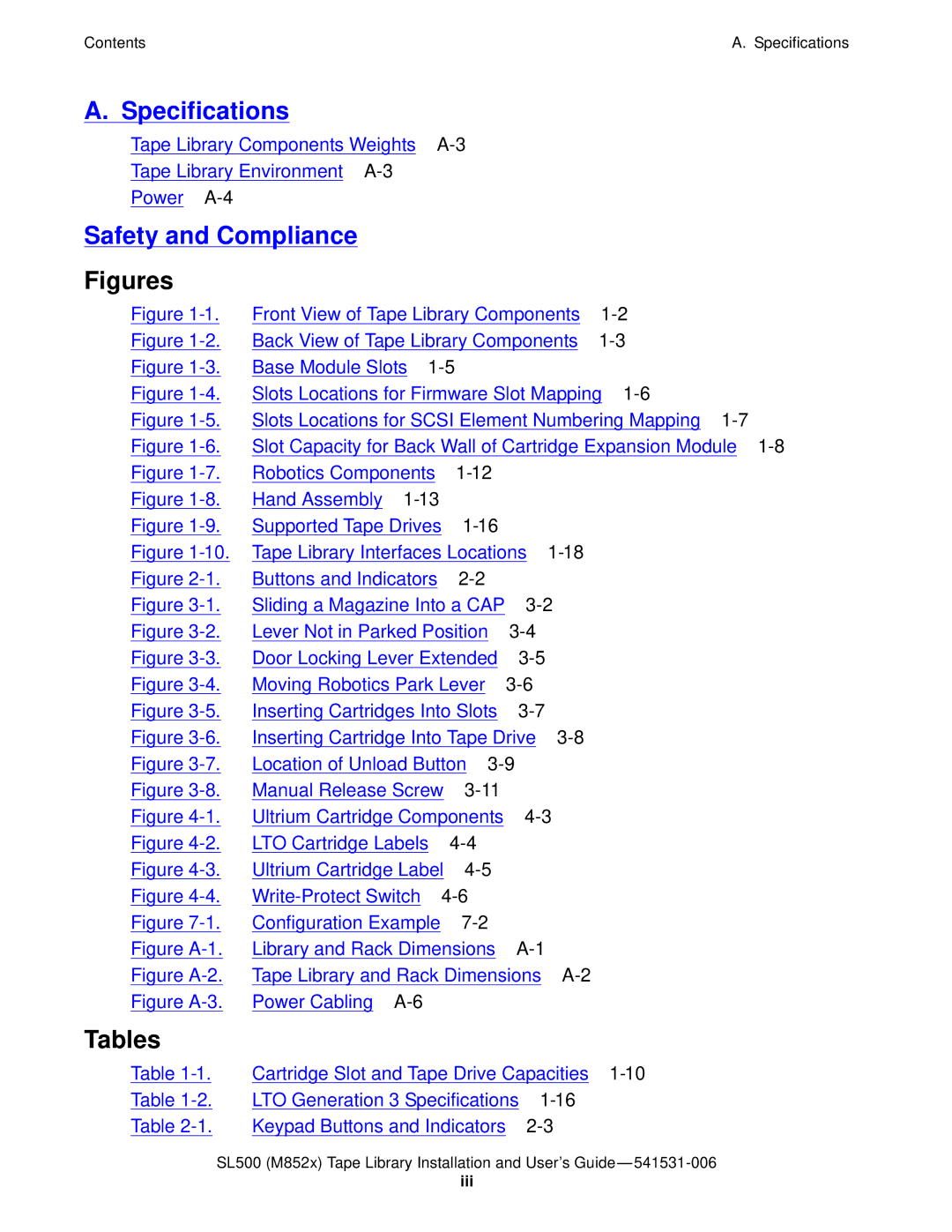 HP SL500 (M852x) manual Figures, Tables 