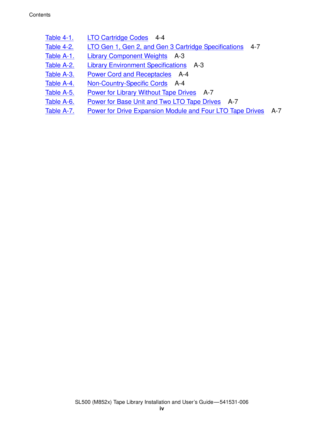 HP SL500 (M852x) manual Contents 