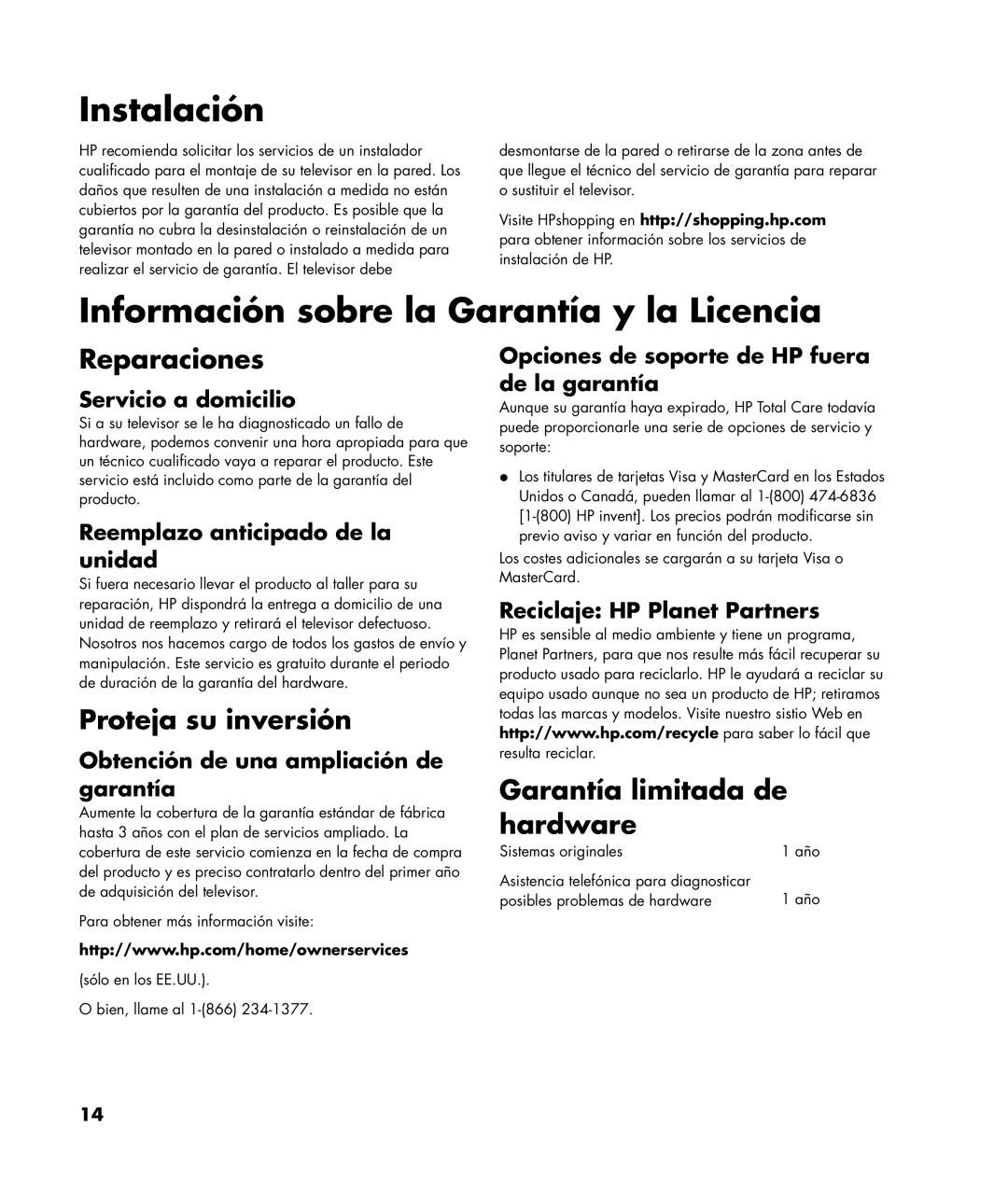 HP SLC3200N, SLC3700N manual Instalación, Información sobre la Garantía y la Licencia, Reparaciones, Proteja su inversión 