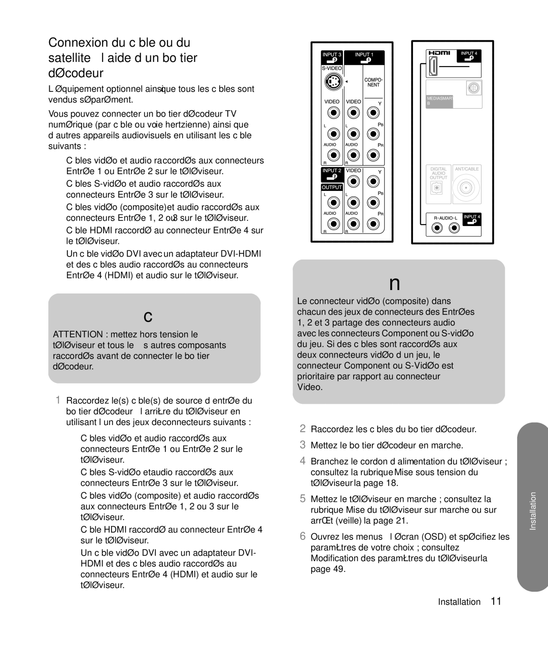 HP SLC3760N 37 inch manual Modification des paramètres du téléviseur à la Installation 