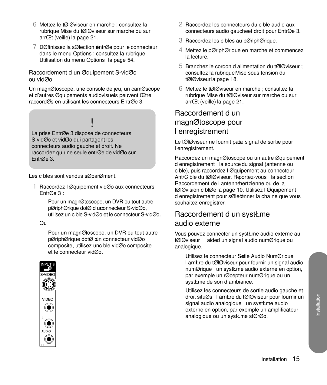 HP SLC3760N 37 inch manual Raccordement d’un magnétoscope pour l’enregistrement, Raccordement d’un système audio externe 