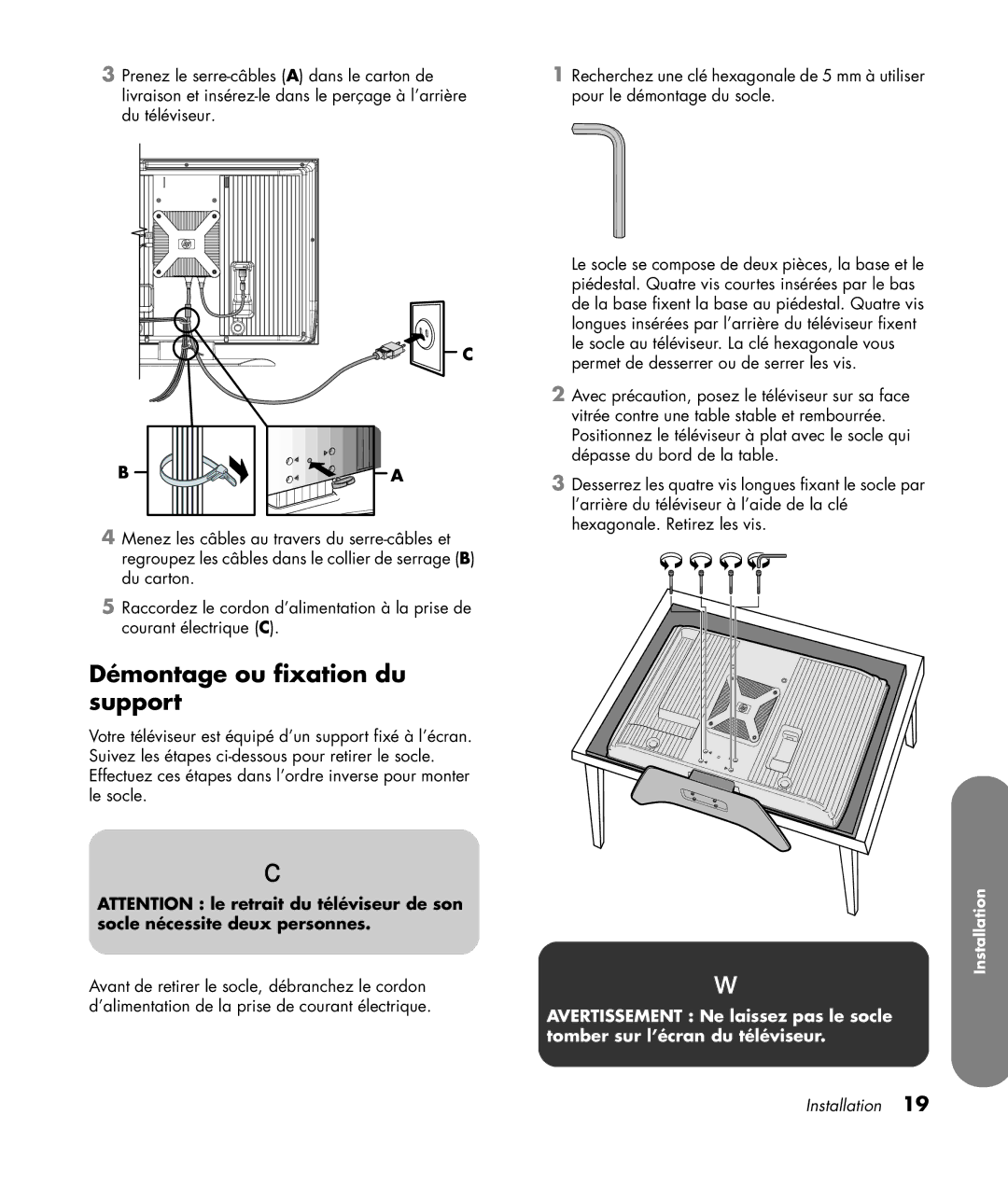 HP SLC3760N 37 inch manual Démontage ou fixation du support 