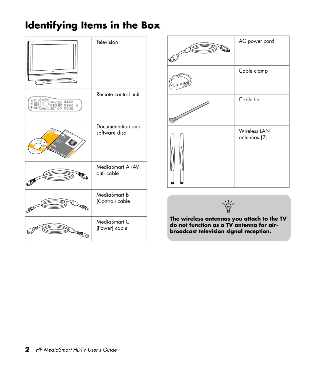 HP SLC3760N 37 inch manual Identifying Items in the Box 