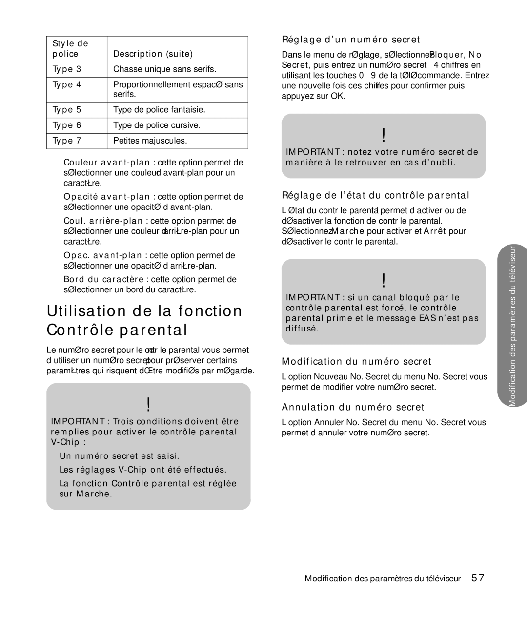 HP SLC3760N 37 inch Utilisation de la fonction Contrôle parental, Réglage d’un numéro secret, Annulation du numéro secret 