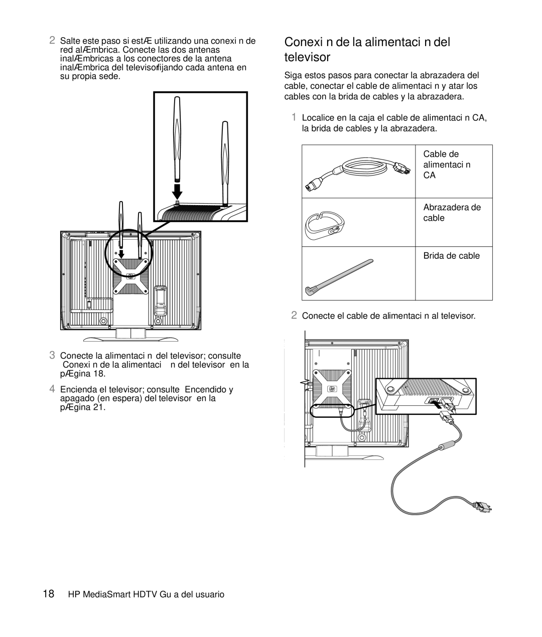 HP SLC3760N 37 inch manual Conexión de la alimentación del televisor 