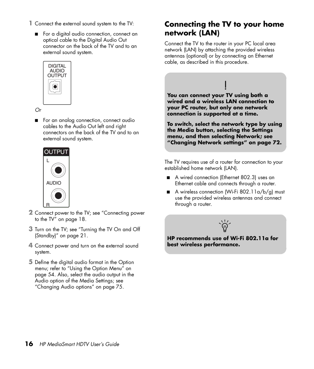 HP SLC3760N 37 inch manual Connecting the TV to your home network LAN, HP MediaSmart Hdtv User’s Guide 