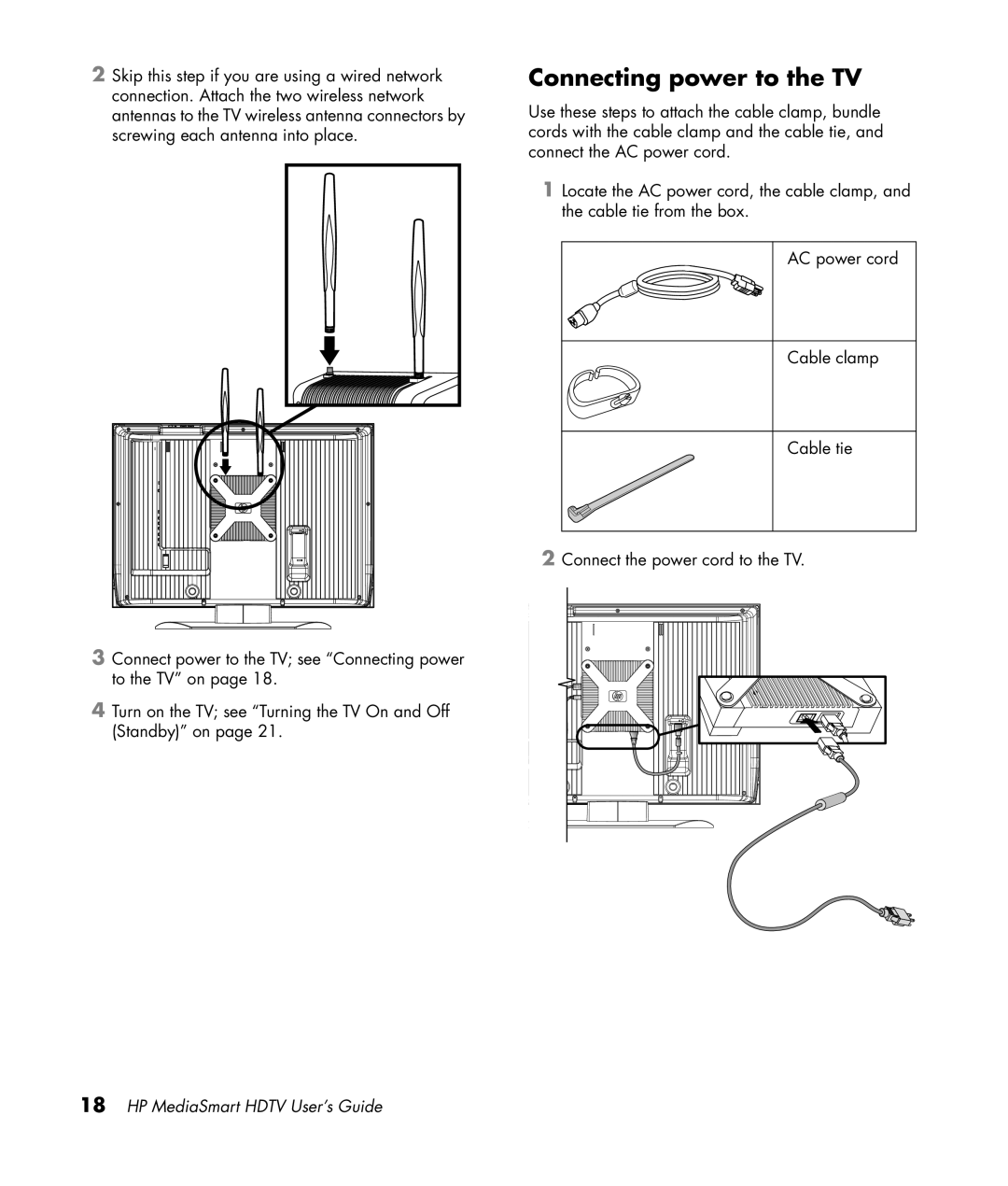 HP SLC3760N 37 inch manual Connecting power to the TV 