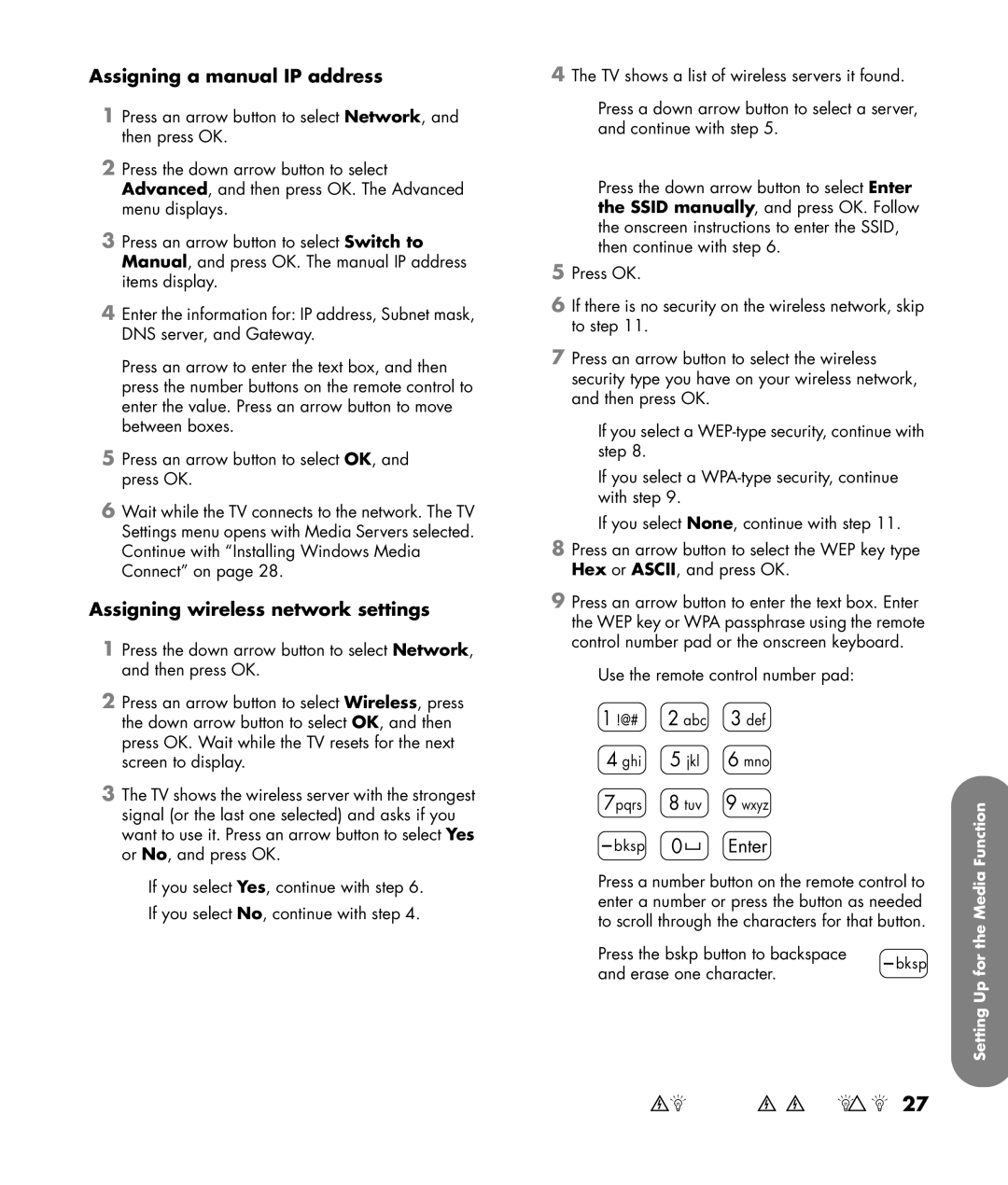 HP SLC3760N 37 inch Assigning a manual IP address, Assigning wireless network settings 