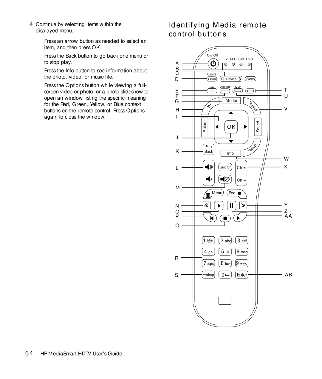 HP SLC3760N 37 inch manual Identifying Media remote control buttons, Source 