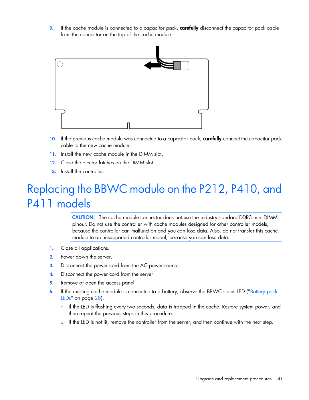 HP Smart Array Advanced Pack Software manual Replacing the Bbwc module on the P212, P410, and P411 models 