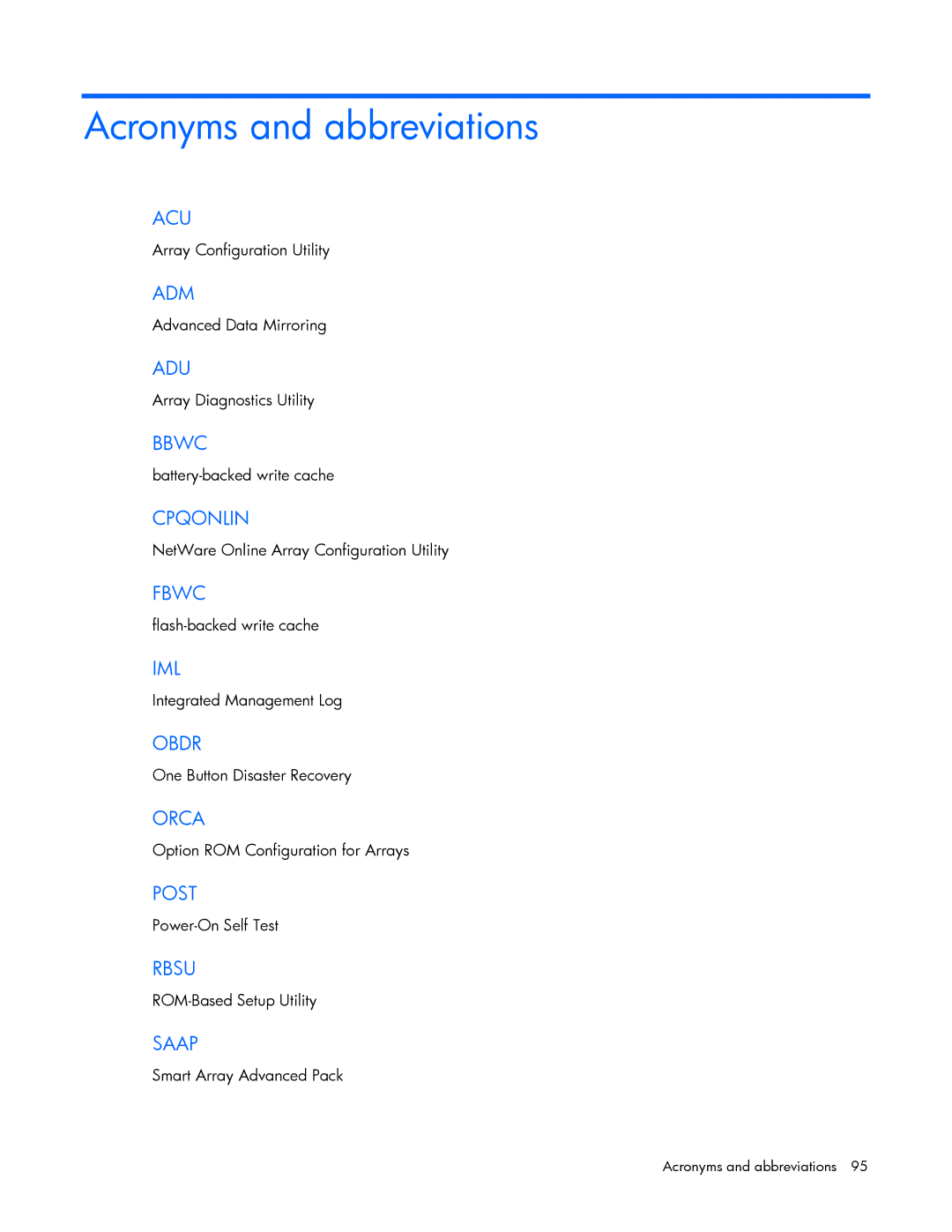 HP Smart Array Advanced Pack Software manual Acronyms and abbreviations 