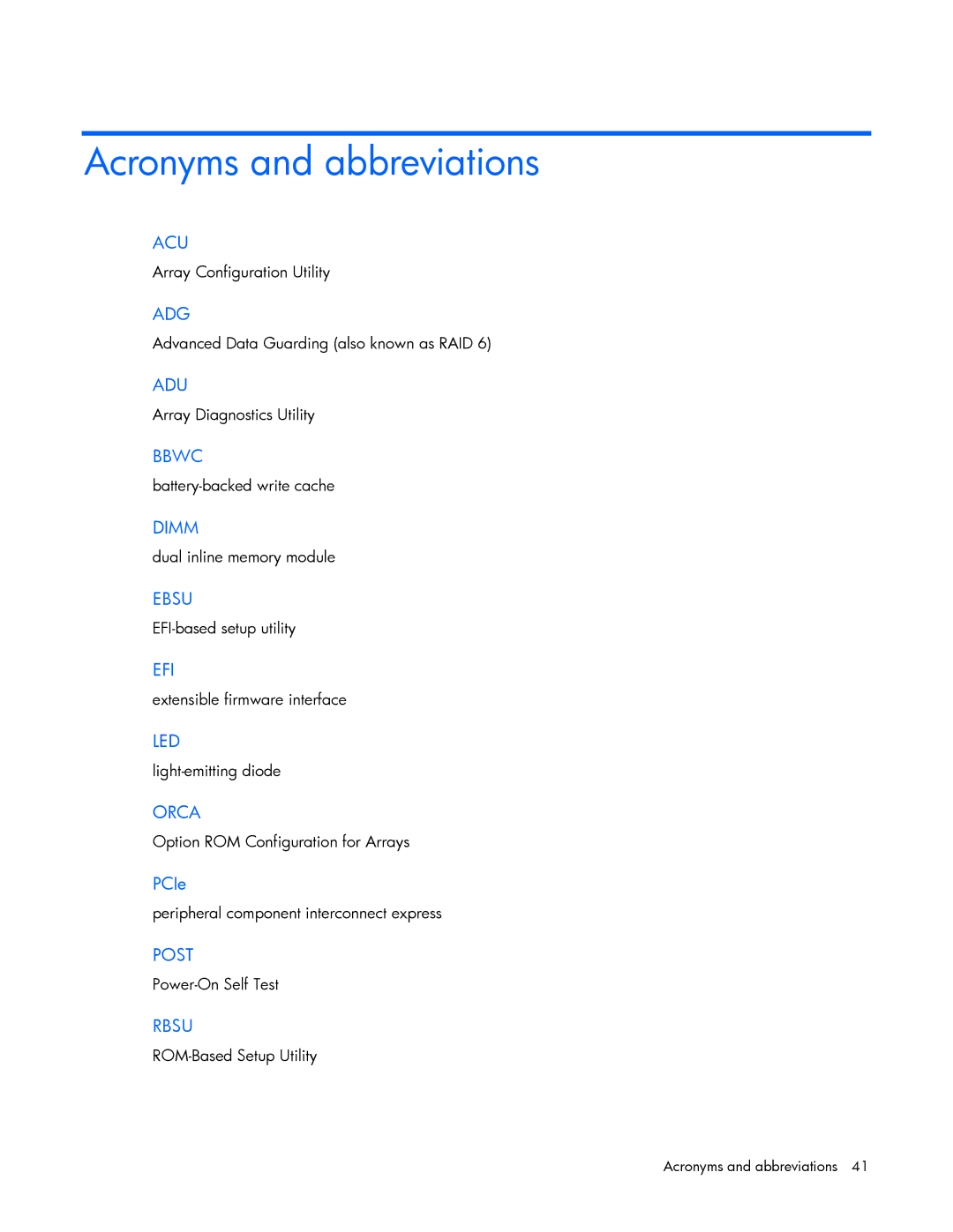 HP Smart Array (RAID) Host Bus Adapters manual Acronyms and abbreviations 