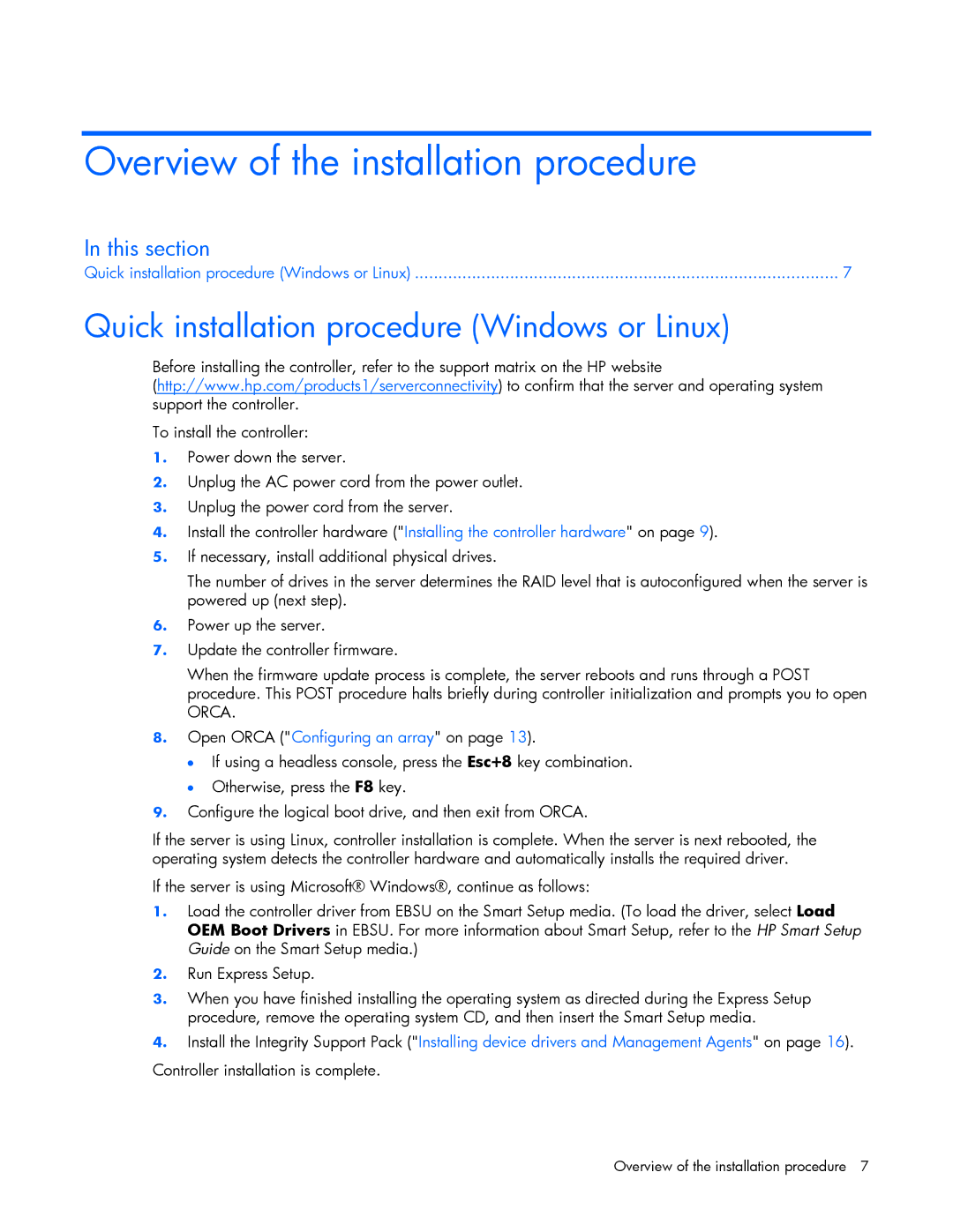 HP Smart Array (RAID) Host Bus Adapters manual Overview of the installation procedure 