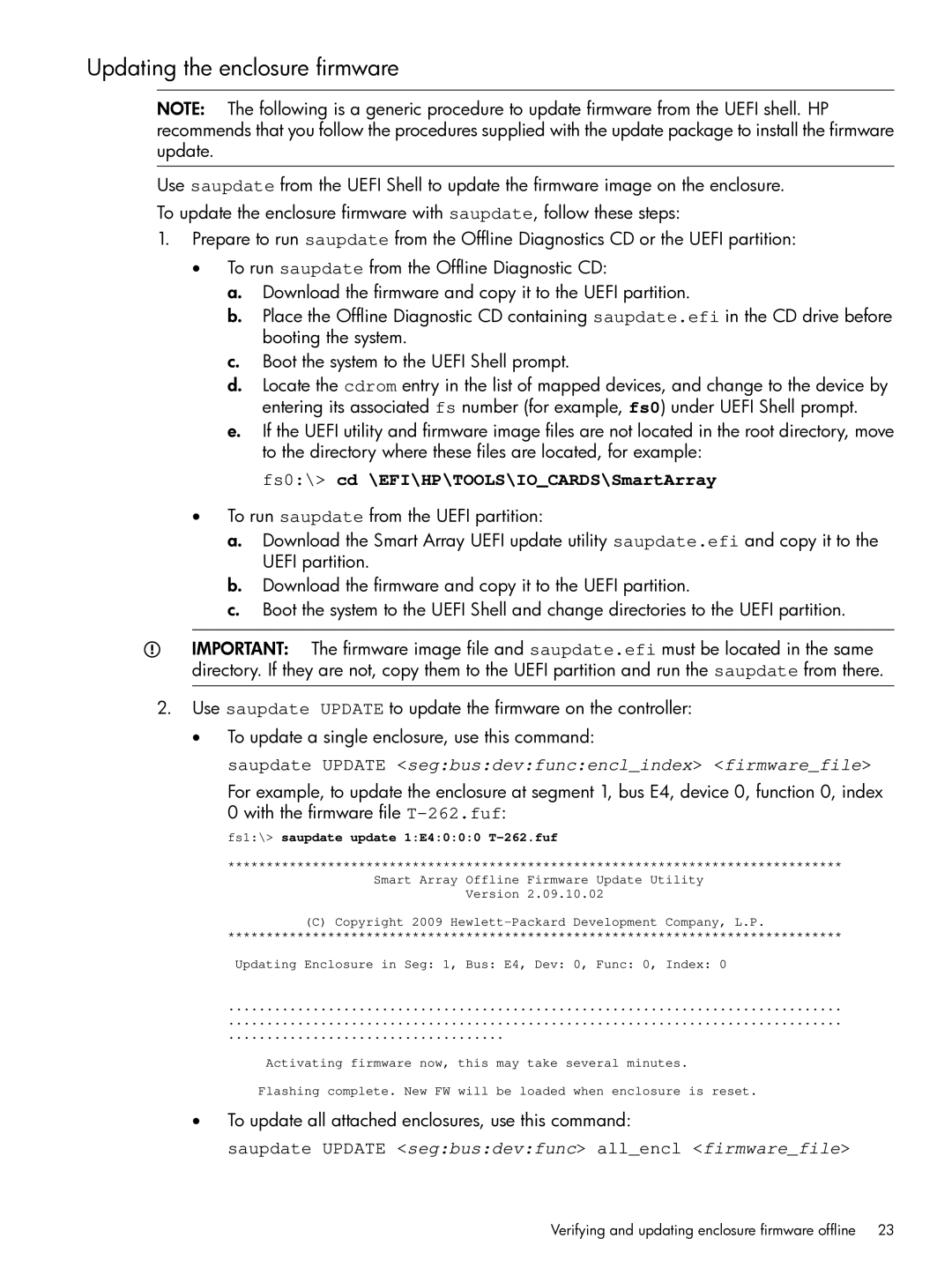 HP Smart Array (RAID) Host Bus Adapters manual Updating the enclosure firmware 