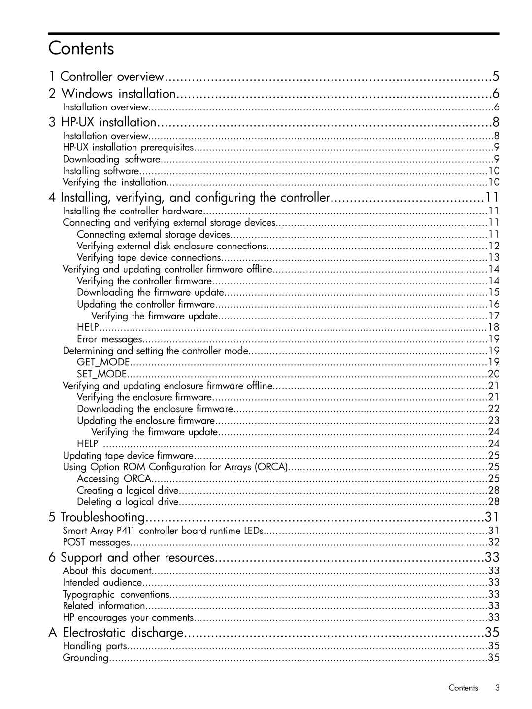 HP Smart Array (RAID) Host Bus Adapters manual Contents 