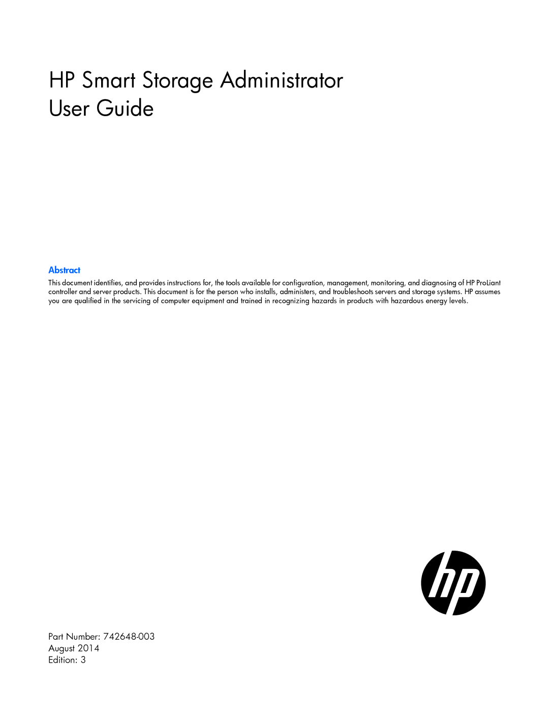 HP Smart Storage Adstrator manual HP Smart Storage Administrator User Guide 