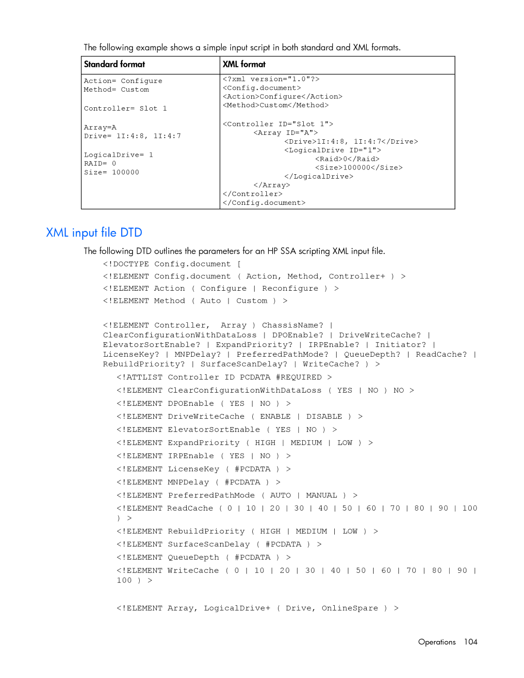 HP Smart Storage Adstrator manual XML input file DTD 