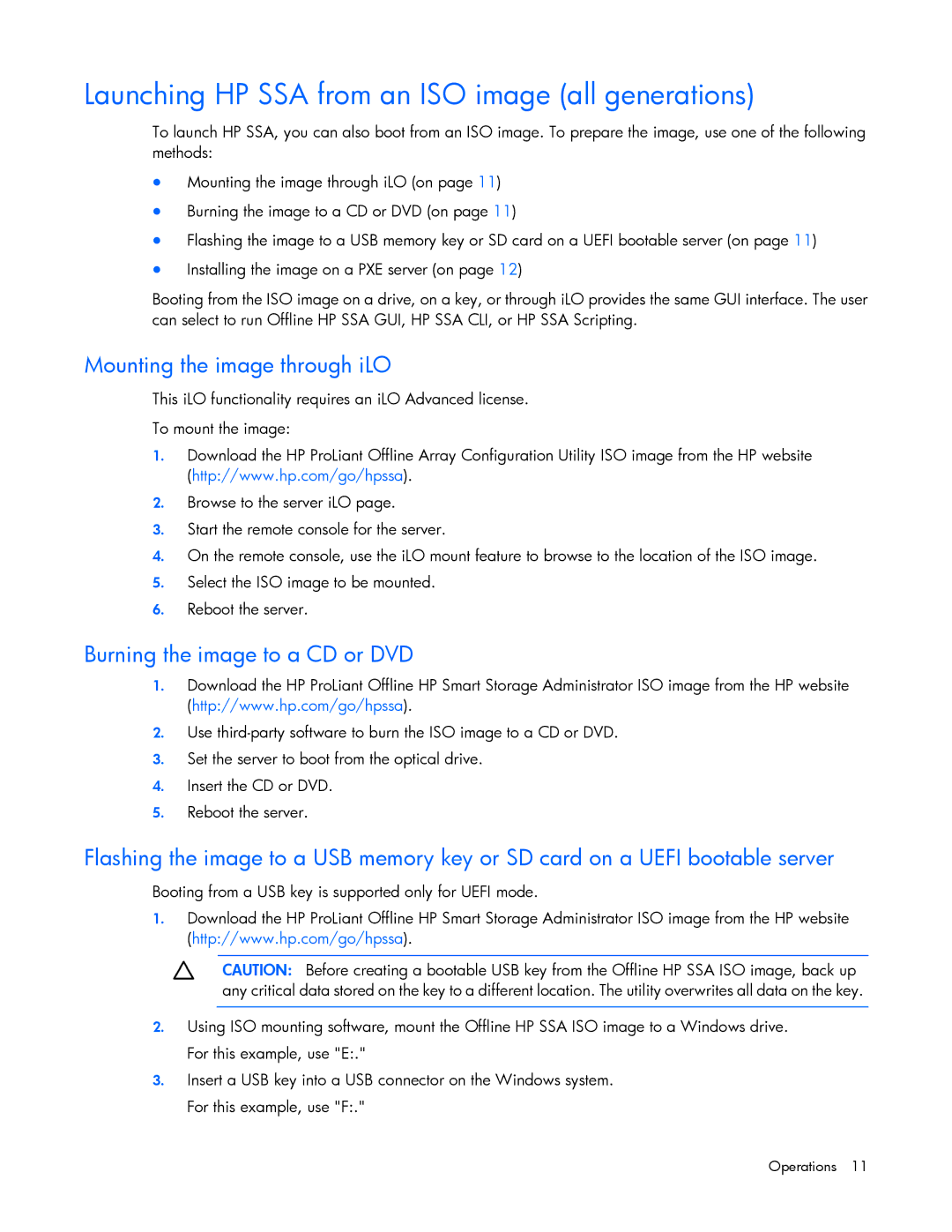 HP Smart Storage Adstrator manual Launching HP SSA from an ISO image all generations, Mounting the image through iLO 