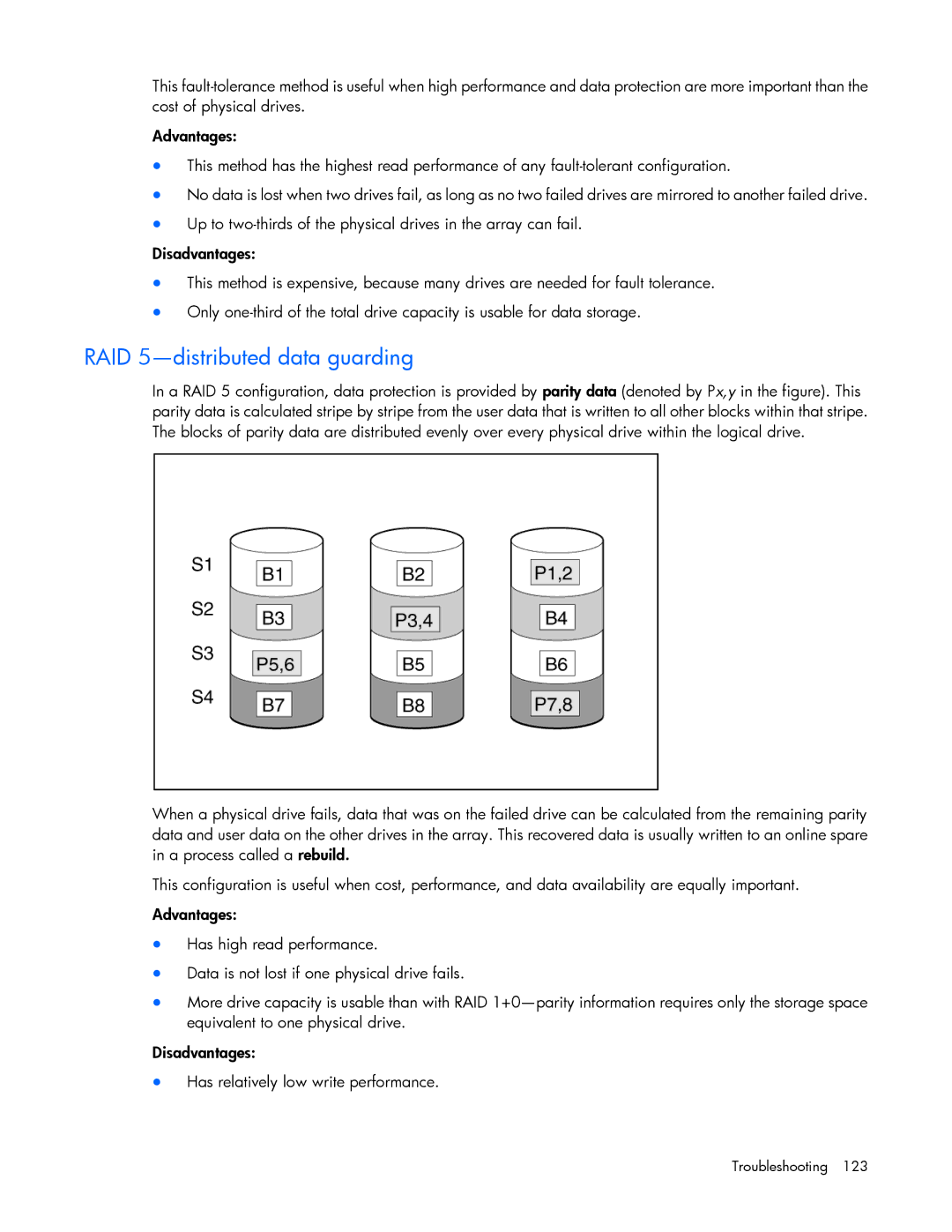 HP Smart Storage Adstrator manual RAID 5-distributed data guarding 