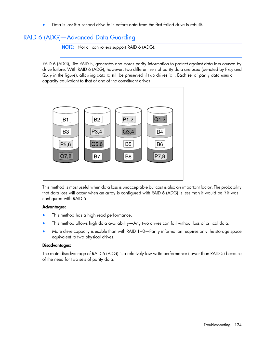 HP Smart Storage Adstrator manual RAID 6 ADG-Advanced Data Guarding 