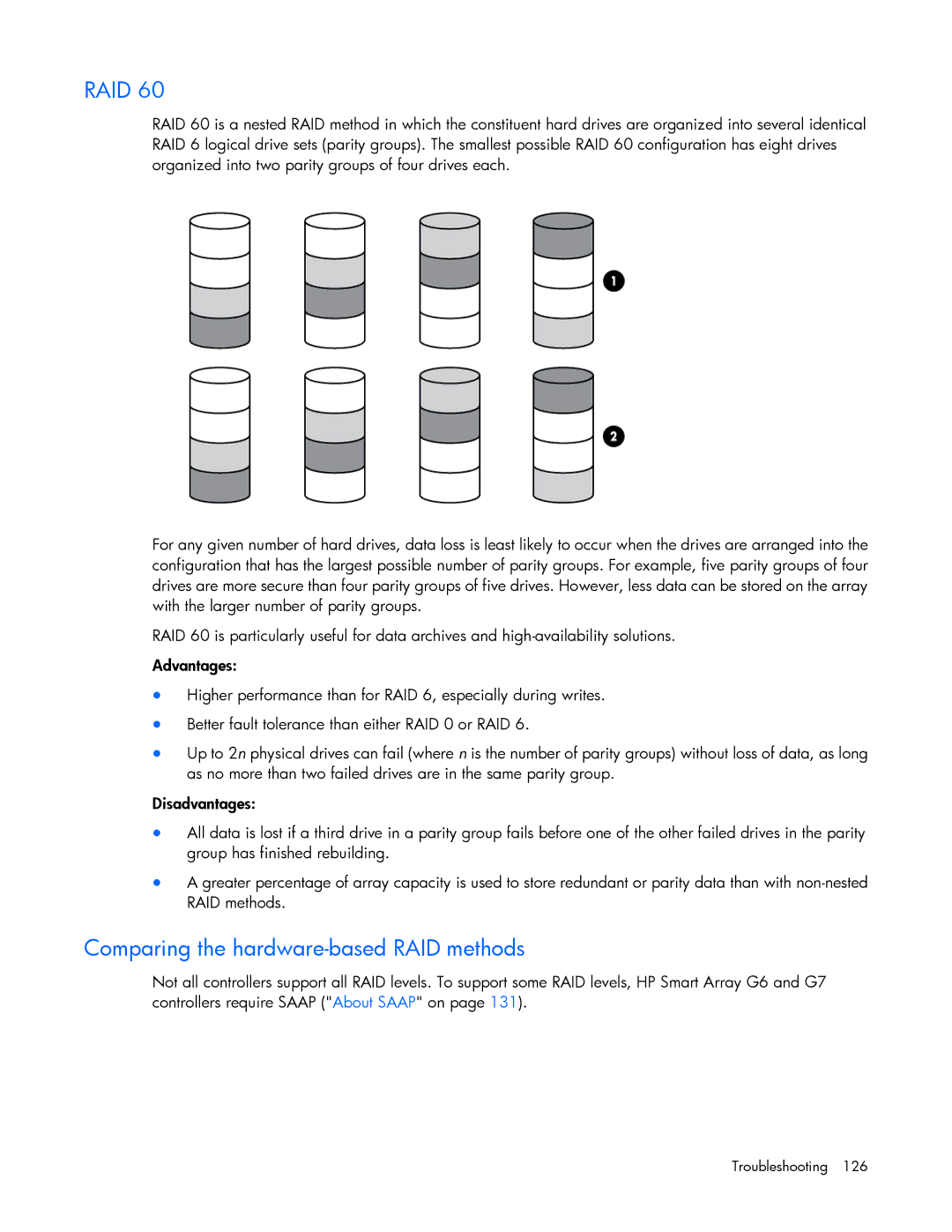 HP Smart Storage Adstrator manual Comparing the hardware-based RAID methods 