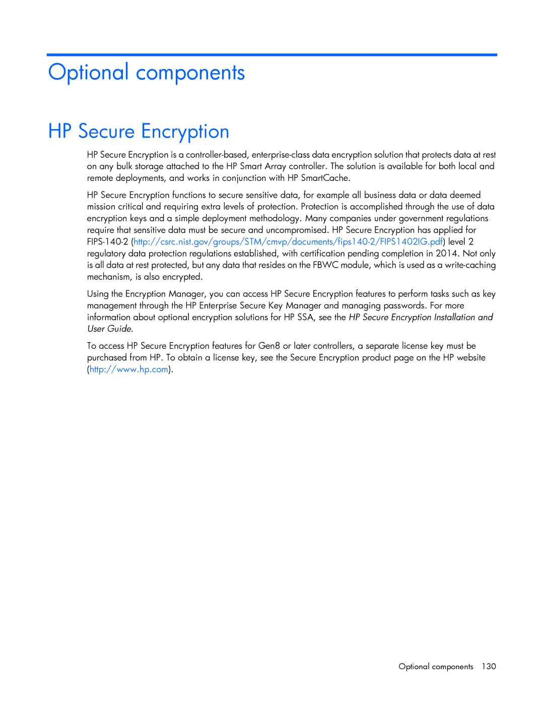 HP Smart Storage Adstrator manual Optional components, HP Secure Encryption 