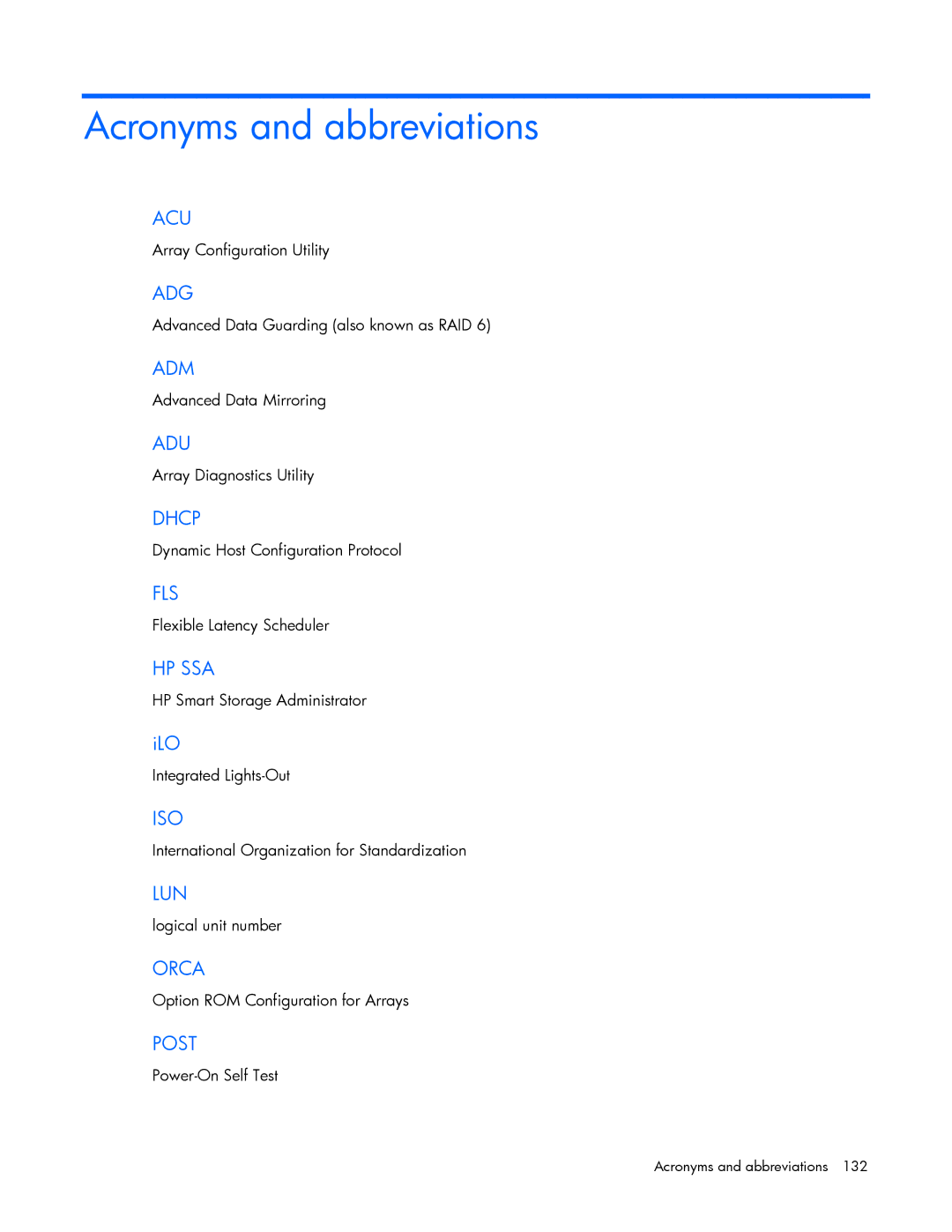 HP Smart Storage Adstrator manual Acronyms and abbreviations, Ilo 