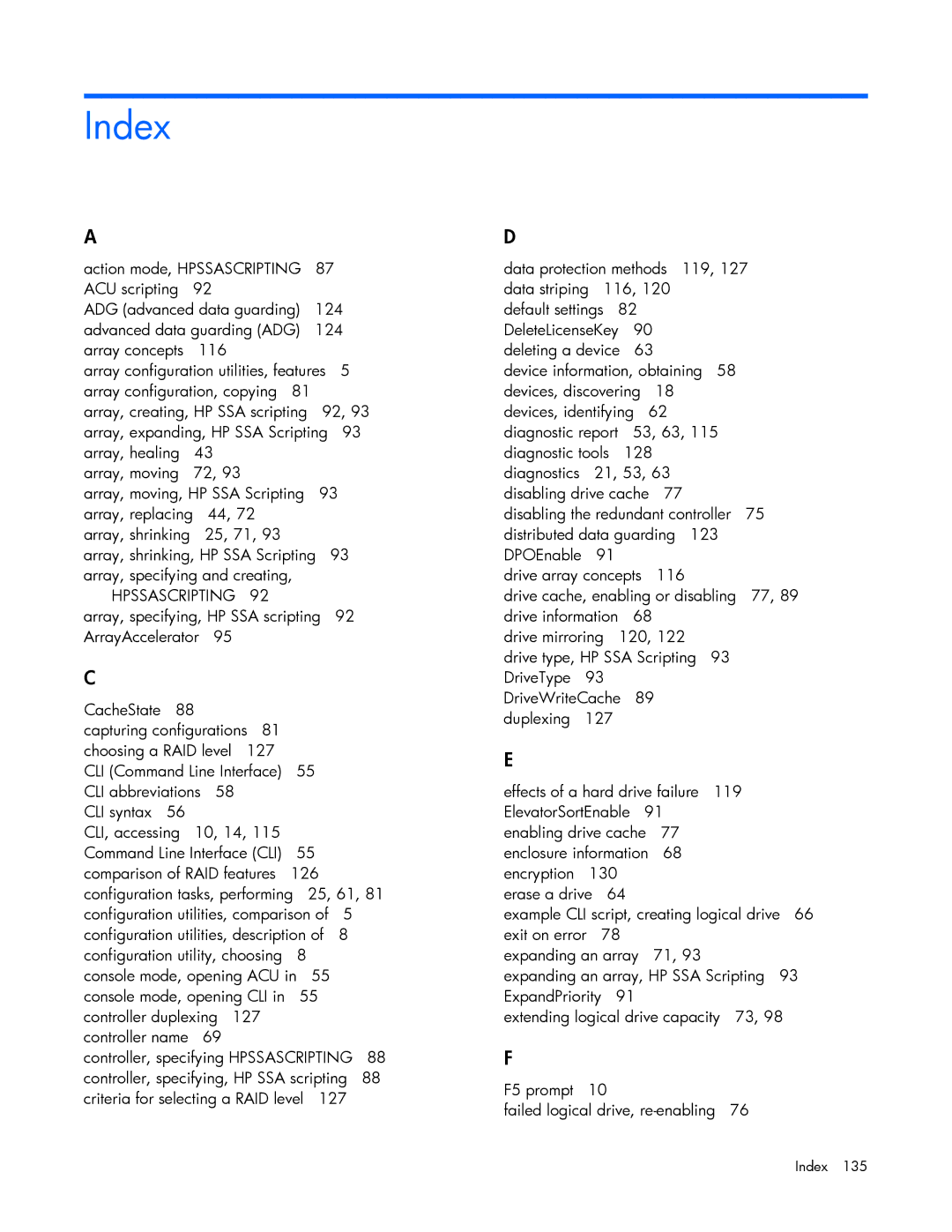 HP Smart Storage Adstrator manual Index 