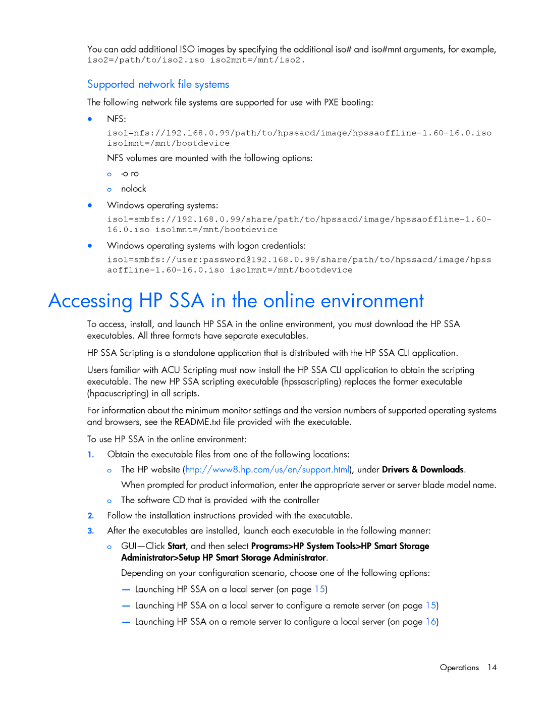 HP Smart Storage Adstrator manual Accessing HP SSA in the online environment, Supported network file systems 