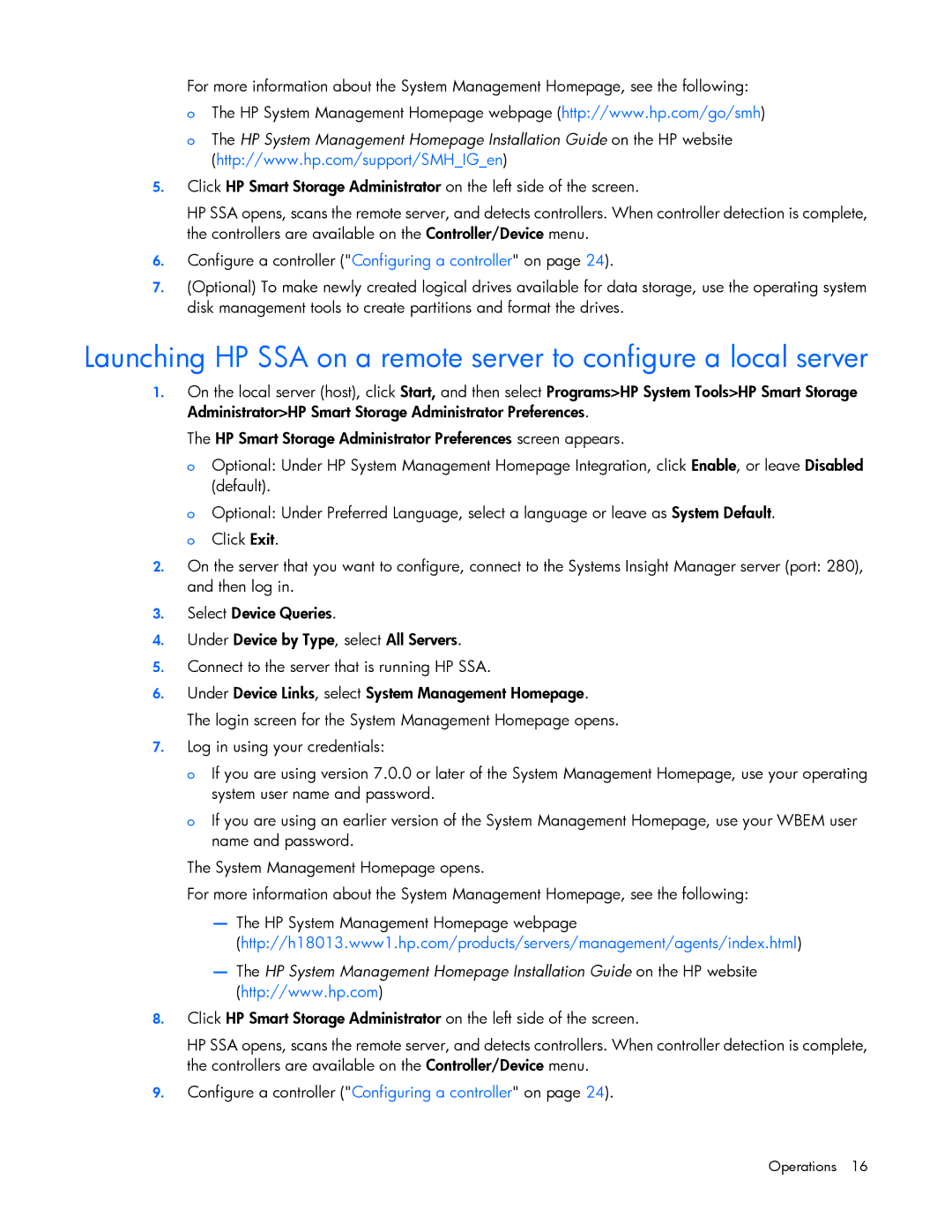 HP Smart Storage Adstrator manual Operations 