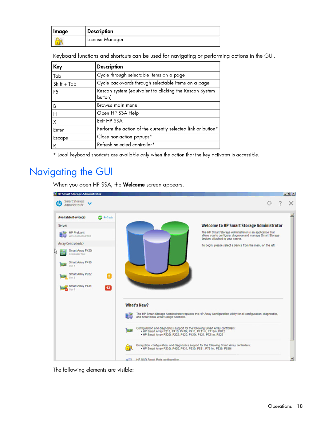 HP Smart Storage Adstrator manual Navigating the GUI 